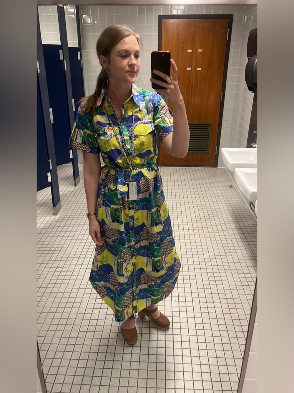 Anthropologie Let Me Be Printed Midi Shirt Dress Artsy Village Teacher‎ Small